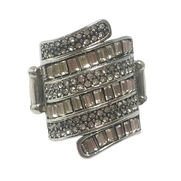 Blingy Faux Wrap Clear Rhinestone Stretch Cocktail Ring Round & Marquis Stones - Picture 3 of 4